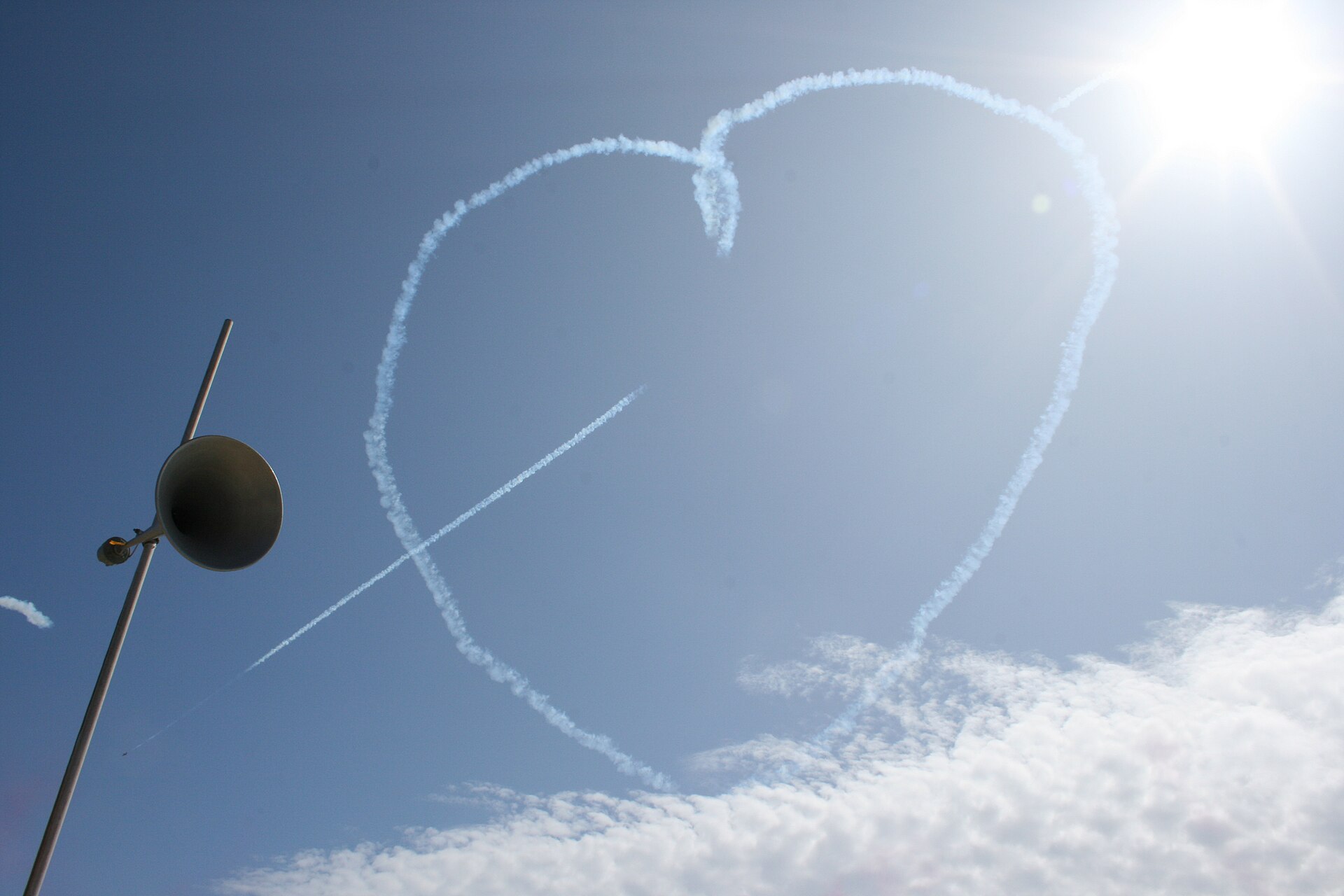 An aerobatic display drawing a heart over the bay at the Bournemouth Air Festival